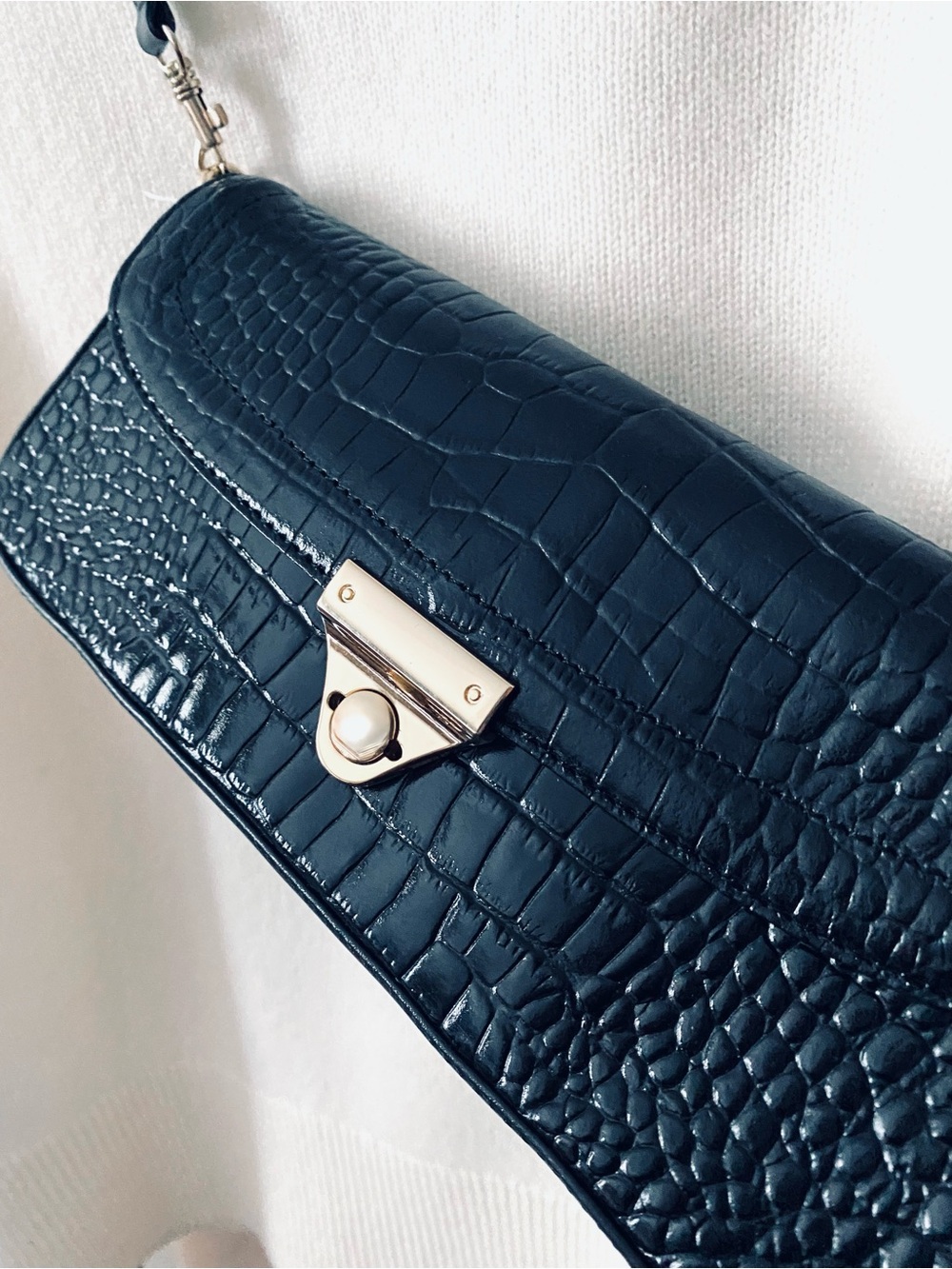 GIANI BERNINI LEATHER CROC EMBOSSED CONVERTIBLE CLUTCH SHOULDER BAG Black